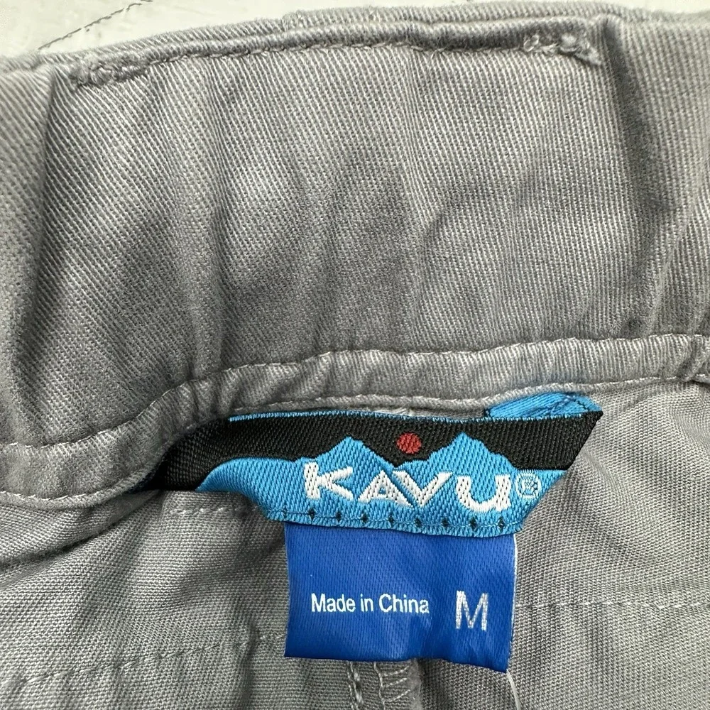 NEW KAVU Hit The Road Pants Men MEDIUM Gray Belted Elastic Waist Stretch Hiking